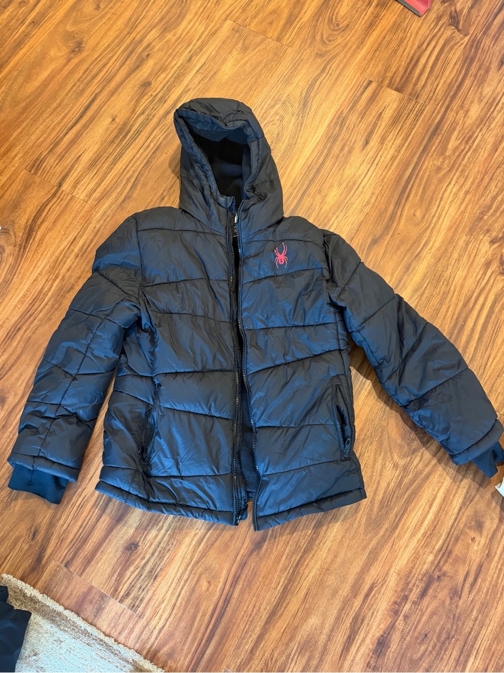 Spyder Black Hooded Puffer Jacket - Youth 14-16